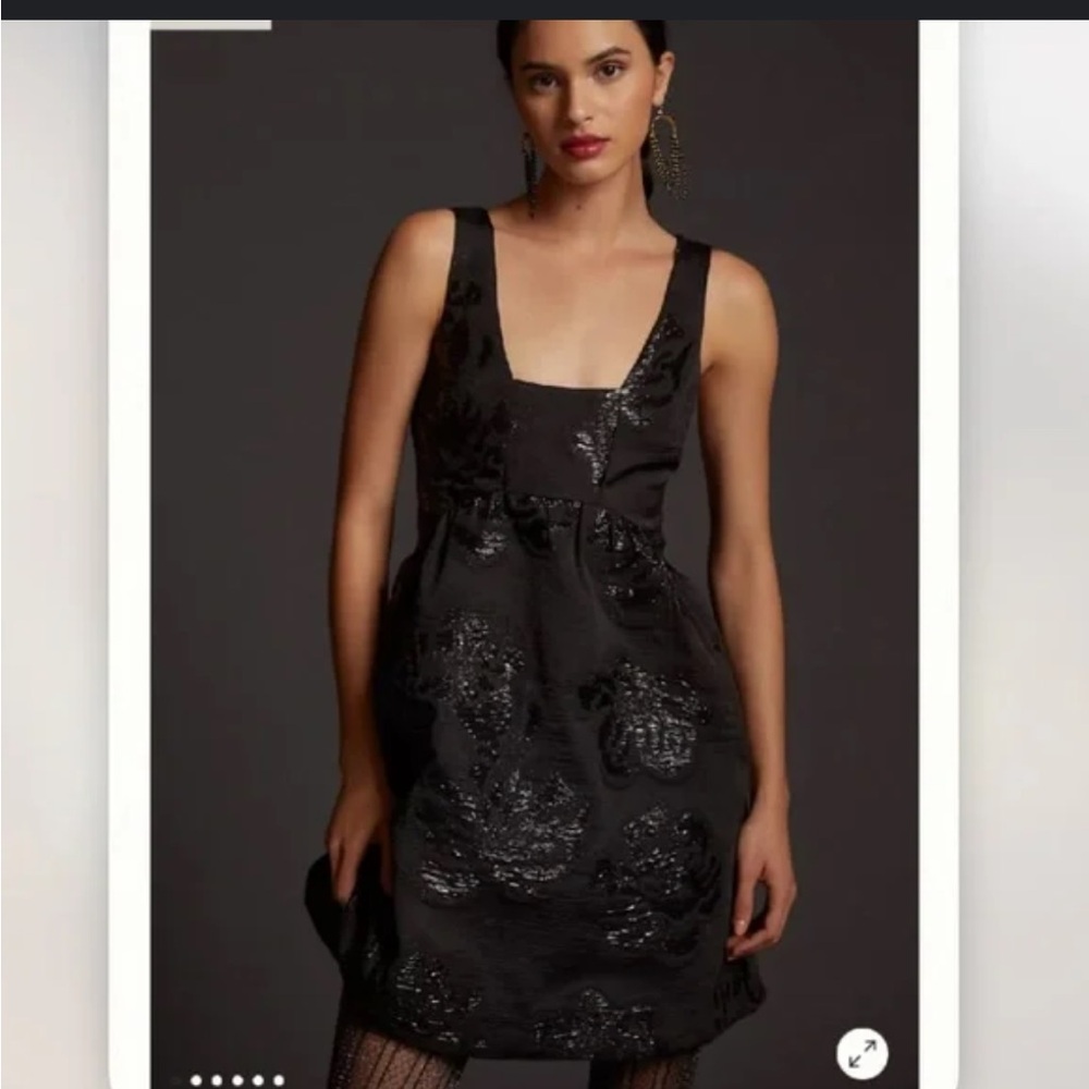 Anthropologie Maeve Black Jacquard Balloon Mini Dress Size 4